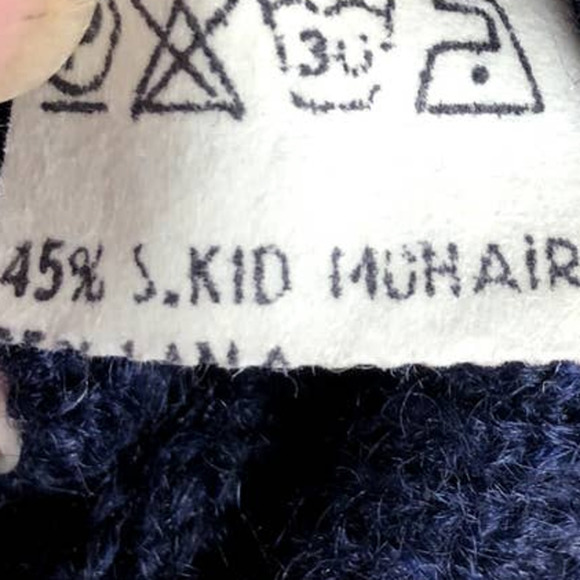 VINTAGE 90s St Georges Sweater Cardigan Blue Mohair Blend Italian Made Sz Large - Picture 7 of 12